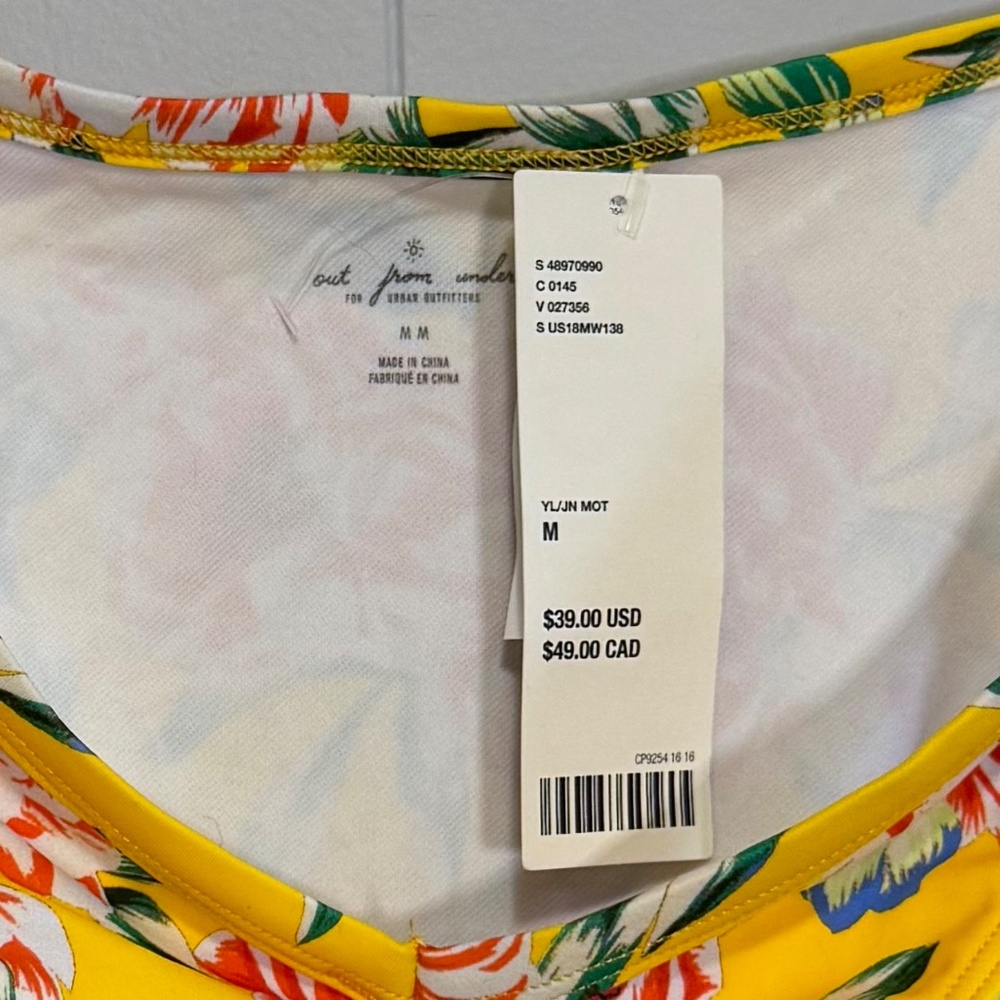 Out From Under Yellow Floral High Cut Cheeky Bikini Bottom Size Medium NWT - Picture 3 of 3